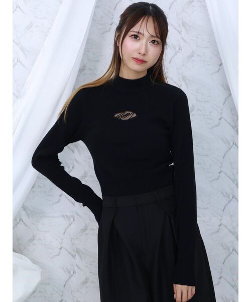 ニット セーター デコルテロゴ開きニットTOP レディース セール】デコルテロゴ開きニットTOP（ニット/セーター）｜EATME