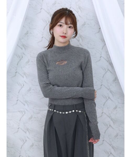 ニット セーター デコルテロゴ開きニットTOP レディース セール】デコルテロゴ開きニットTOP（ニット/セーター）｜EATME