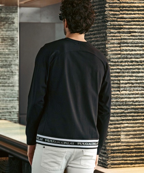 国内発送【1PIU1UGUALE3RELAX】ラインストーンヘムロングTシャツ 1PIU1UGUALE3 RELAX - LONG T-SHIRT WITH RHINESTONE HEM