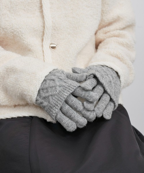 ROPE' PICNIC(ロペピクニック)の「3WAY/ケーブル編み×リブ編みニットグローブ(手袋・レディース・チャコールグレー/グレー/キナリ・FREE)」の3枚目の写真