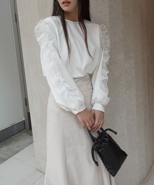 CORNERS(コーナーズ)の「袖オーガンジーフリルプルオーバー(Tシャツ/カットソー・レディース・ブラック/ホワイト・M)」の10枚目の写真