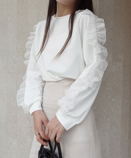 CORNERS(コーナーズ)の「袖オーガンジーフリルプルオーバー(Tシャツ/カットソー・レディース・ブラック/ホワイト・M)」の12枚目の写真