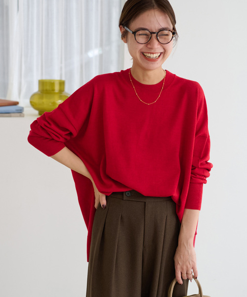 JOURNAL STANDARD relume(ジャーナルスタンダード レリューム)の「《追加》BiellaYarnワイドクルーネックプルオーバー(ニット/セーター・レディース・チャコールグレー/レッド/ブルー/ライトグレー/ベージュ・FREE)」の5枚目の写真