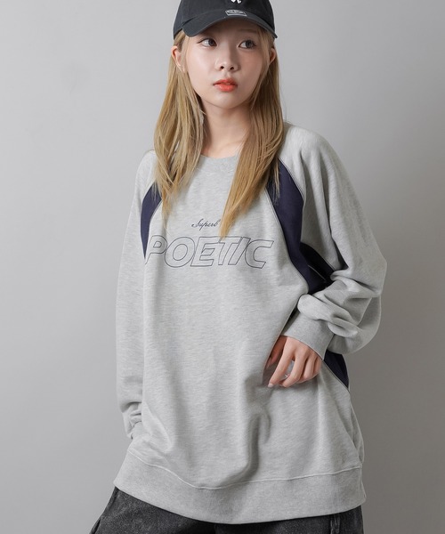 SPINNS（スピンズ）の「POETICロゴ パイピング切替ユニフォームデザインスウェット（スウェット・レディース・ブラック/杢グレー/ネイビー/ピンク・ONESIZE）」の6枚目の写真