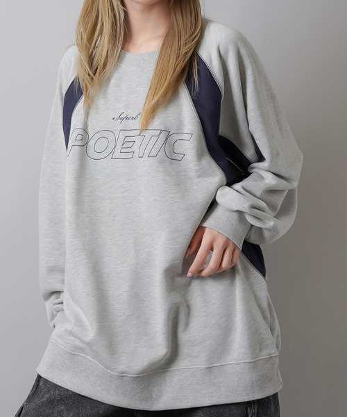 SPINNS（スピンズ）の「POETICロゴ パイピング切替ユニフォームデザインスウェット（スウェット・レディース・ブラック/杢グレー/ネイビー/ピンク・ONESIZE）」の18枚目の写真