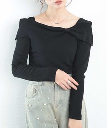 リボンカラーニットトップス