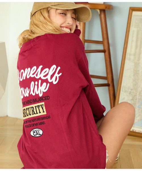 anap mimpi（アナップミンピ）の「メッセージ刺繍 ラウンドヘム 長袖 ビッグ ロンT（Tシャツ/カットソー・レディース・ワイン/ブラック/オフホワイト・FREE）」の3枚目の写真