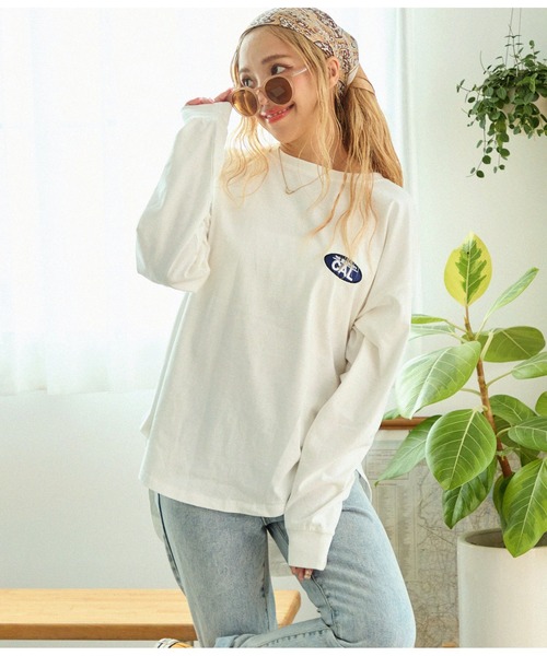 anap mimpi（アナップミンピ）の「メッセージ刺繍 ラウンドヘム 長袖 ビッグ ロンT（Tシャツ/カットソー・レディース・ワイン/ブラック/オフホワイト・FREE）」の5枚目の写真