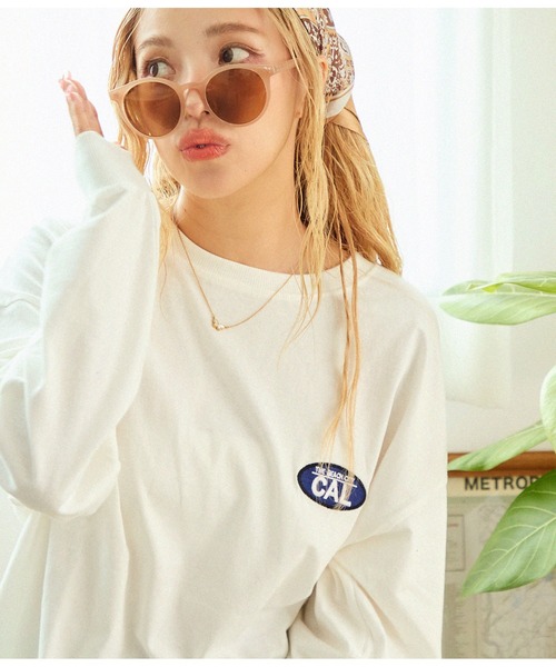 anap mimpi（アナップミンピ）の「メッセージ刺繍 ラウンドヘム 長袖 ビッグ ロンT（Tシャツ/カットソー・レディース・ワイン/ブラック/オフホワイト・FREE）」の6枚目の写真