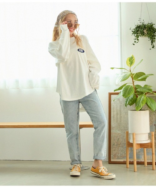 anap mimpi（アナップミンピ）の「メッセージ刺繍 ラウンドヘム 長袖 ビッグ ロンT（Tシャツ/カットソー・レディース・ワイン/ブラック/オフホワイト・FREE）」の11枚目の写真