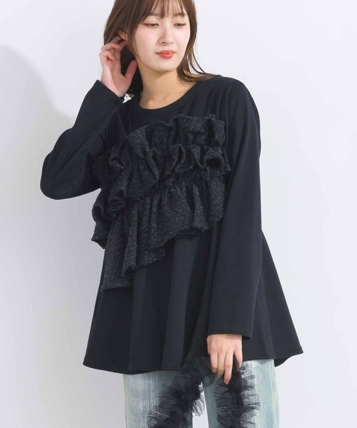 【セール】【WEB限定】フロントツイードフリル切り替えカットソー（Tシャツ/カットソー）｜PICCIN（ピッチン）