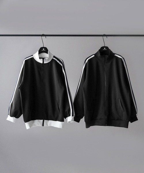 me+em select(ミームセレクト)の「【 無地/配色を選べる2color 】サイドラインオーバーサイズトラックジャケット / sideline oversize track jacket ※※(ブルゾン・レディース・ブラック系2/ブラック系1・FREE)」の8枚目の写真