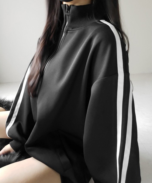 me+em select(ミームセレクト)の「【 無地/配色を選べる2color 】サイドラインオーバーサイズトラックジャケット / sideline oversize track jacket ※※(ブルゾン・レディース・ブラック系2/ブラック系1・FREE)」の22枚目の写真