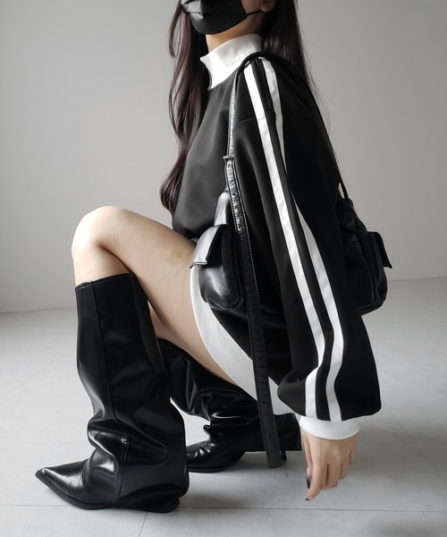 me+em select(ミームセレクト)の「【 無地/配色を選べる2color 】サイドラインオーバーサイズトラックジャケット / sideline oversize track jacket ※※(ブルゾン・レディース・ブラック系2/ブラック系1・FREE)」の3枚目の写真