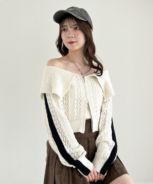 Drawer 半袖ニット セール】WZIPラインニット 207644（ニット/セーター）｜Heather