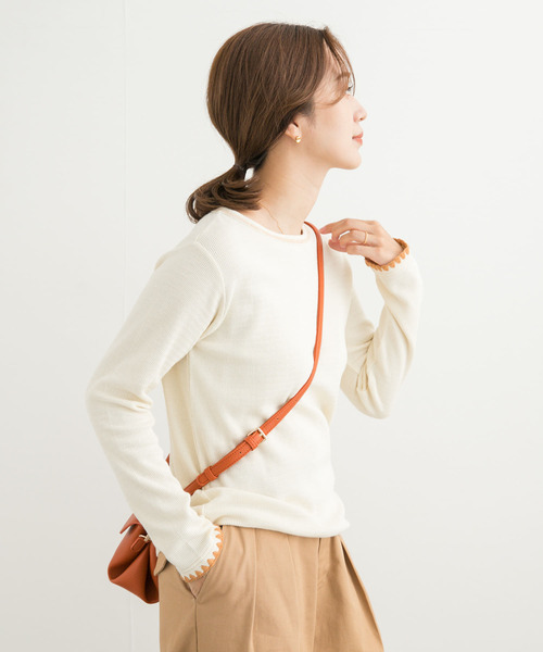 URBAN RESEARCH DOORS（アーバンリサーチドアーズ）の「刺繍ワッフルTシャツ（Tシャツ/カットソー・レディース・チャコールグレー/アイボリー・MEDIUM）」の8枚目の写真