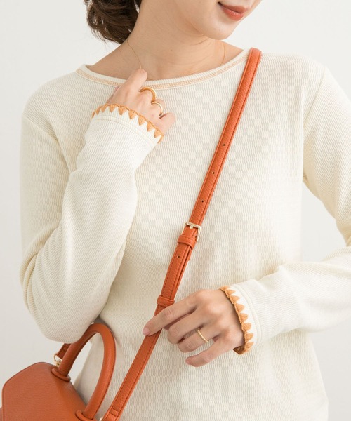 URBAN RESEARCH DOORS（アーバンリサーチドアーズ）の「刺繍ワッフルTシャツ（Tシャツ/カットソー・レディース・チャコールグレー/アイボリー・MEDIUM）」の9枚目の写真