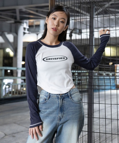 3.3 Field Trip (3.3フィールドトリップ)の「3.3 Field Trip/プリントラグラン長袖T(Tシャツ/カットソー・レディース・ネイビー/チャコール/ブラック・FREE)」の1枚目の写真