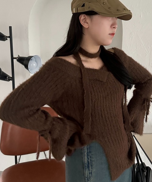 apres jour mignon(アプレジュールミニョン)の「【apresjour mignon SOIE】シャギースリットリボンニット【ZOZOTOWN限定アイテム】(ニット/セーター・レディース・ダークブラウン/カーキ/ブラック/アイボリー・フリー/X-LARGE)」の20枚目の写真