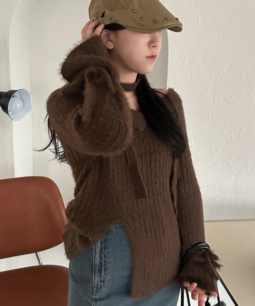 apres jour mignon(アプレジュールミニョン)の「【apresjour mignon SOIE】シャギースリットリボンニット【ZOZOTOWN限定アイテム】(ニット/セーター・レディース・ダークブラウン/カーキ/ブラック/アイボリー・フリー/X-LARGE)」の22枚目の写真