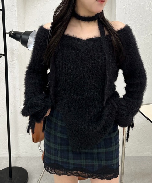 apres jour mignon(アプレジュールミニョン)の「【apresjour mignon SOIE】シャギースリットリボンニット【ZOZOTOWN限定アイテム】(ニット/セーター・レディース・ダークブラウン/カーキ/ブラック/アイボリー・フリー/X-LARGE)」の12枚目の写真