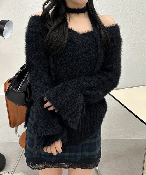 apres jour mignon(アプレジュールミニョン)の「【apresjour mignon SOIE】シャギースリットリボンニット【ZOZOTOWN限定アイテム】(ニット/セーター・レディース・ダークブラウン/カーキ/ブラック/アイボリー・フリー/X-LARGE)」の13枚目の写真
