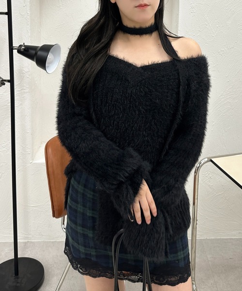 apres jour mignon(アプレジュールミニョン)の「【apresjour mignon SOIE】シャギースリットリボンニット【ZOZOTOWN限定アイテム】(ニット/セーター・レディース・ダークブラウン/カーキ/ブラック/アイボリー・フリー/X-LARGE)」の15枚目の写真