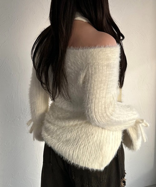 apres jour mignon(アプレジュールミニョン)の「【apresjour mignon SOIE】シャギースリットリボンニット【ZOZOTOWN限定アイテム】(ニット/セーター・レディース・ダークブラウン/カーキ/ブラック/アイボリー・フリー/X-LARGE)」の10枚目の写真