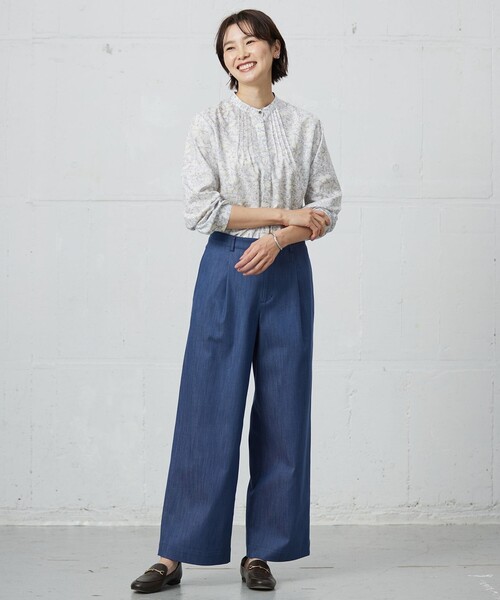 J.PRESS(ジェイプレス)の「【洗える】セルロースシャンブレー ワイド パンツ(その他パンツ・レディース・ネイビー系/ブルー系・T13/T15/T17)」の6枚目の写真