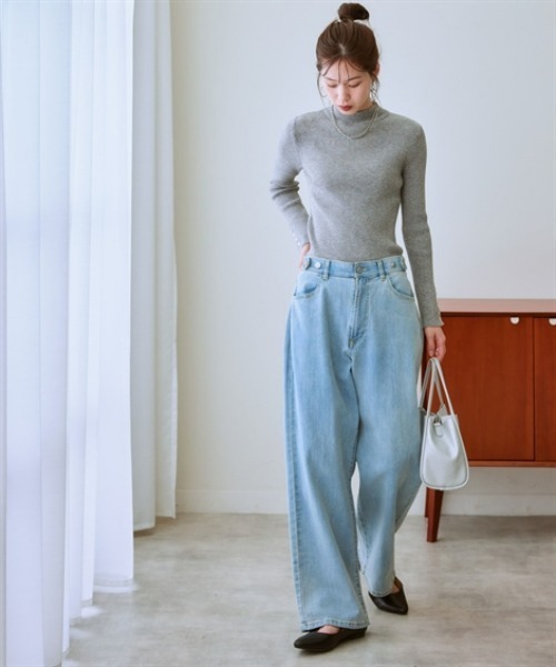 nissen(ニッセン)の「【しっとりもちもち素材】袖口ボタンハイネックニット(ニット/セーター・レディース・ブルー/杢グレー/オフホワイト/ブラック・3L/LL/L/M/S)」の19枚目の写真