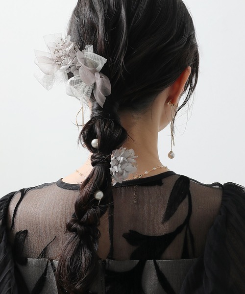 ドライフラワー パール チュール Uピン 7本セット パーティー ヘア