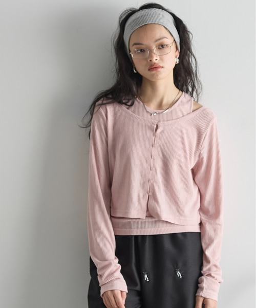 セール】シアーリブカーディガン×タンクアンサンブル（Tシャツ