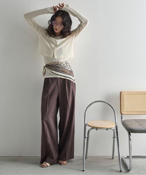 THE YOn（ザヨン）の「シアーリブカーディガン×タンクアンサンブル（Tシャツ/カットソー・レディース・ブラック/アイボリー/ピンク/ライトグレー・FREE）」の14枚目の写真