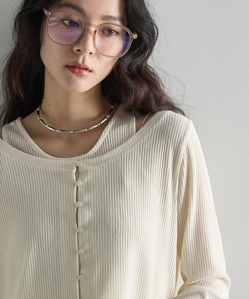 THE YOn（ザヨン）の「シアーリブカーディガン×タンクアンサンブル（Tシャツ/カットソー・レディース・ブラック/アイボリー/ピンク/ライトグレー・FREE）」の8枚目の写真