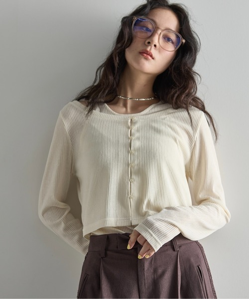 THE YOn（ザヨン）の「シアーリブカーディガン×タンクアンサンブル（Tシャツ/カットソー・レディース・ブラック/アイボリー/ピンク/ライトグレー・FREE）」の13枚目の写真