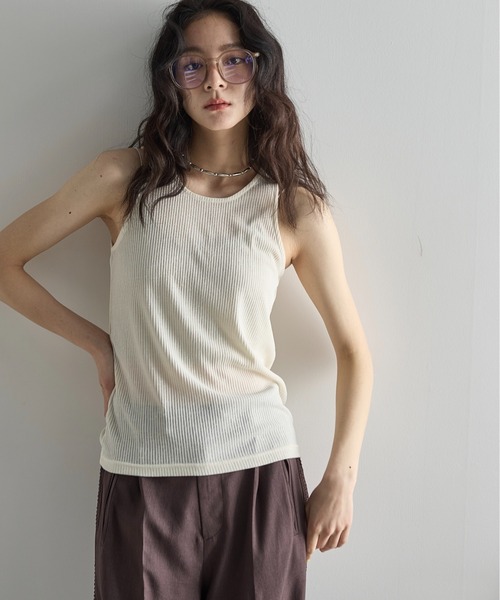 THE YOn（ザヨン）の「シアーリブカーディガン×タンクアンサンブル（Tシャツ/カットソー・レディース・ブラック/アイボリー/ピンク/ライトグレー・FREE）」の21枚目の写真