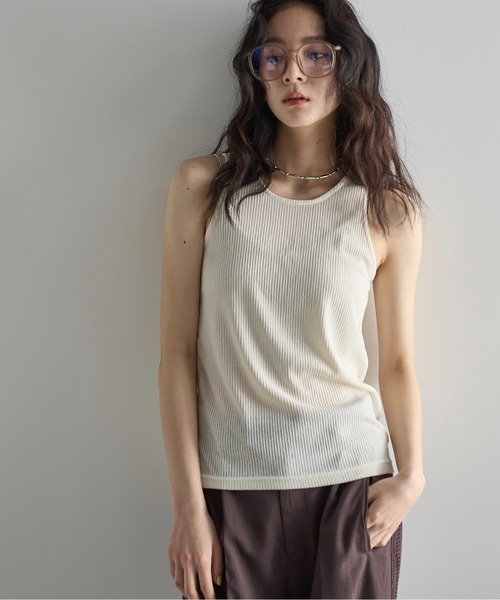 THE YOn（ザヨン）の「シアーリブカーディガン×タンクアンサンブル（Tシャツ/カットソー・レディース・ブラック/アイボリー/ピンク/ライトグレー・FREE）」の19枚目の写真