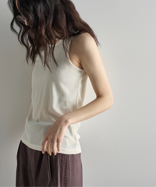 THE YOn（ザヨン）の「シアーリブカーディガン×タンクアンサンブル（Tシャツ/カットソー・レディース・ブラック/アイボリー/ピンク/ライトグレー・FREE）」の20枚目の写真
