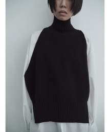 【Abor】High Neck Wide Open Knit Vest/ハイネックワイドオープンニットベスト