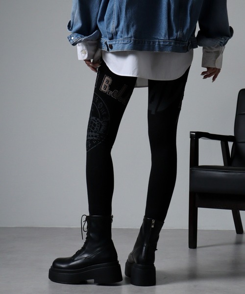 一年中活躍♪【新品】くしゅくしゅレギンス　ハーフ　無地ブラック　C313-6 セール】BLACK JACKALL CROWN メッシュ ロゴ 刺繍 レギンス 10分
