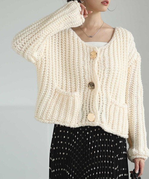 Sawa a la mode(サワアラモード)の「ざっくり編みニットカーディガン(カーディガン/ボレロ・レディース・ブラック/オフホワイト・FREE)」の1枚目の写真