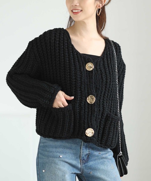 Sawa a la mode(サワアラモード)の「ざっくり編みニットカーディガン(カーディガン/ボレロ・レディース・ブラック/オフホワイト・FREE)」の2枚目の写真