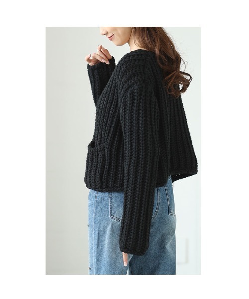 Sawa a la mode(サワアラモード)の「ざっくり編みニットカーディガン(カーディガン/ボレロ・レディース・ブラック/オフホワイト・FREE)」の16枚目の写真