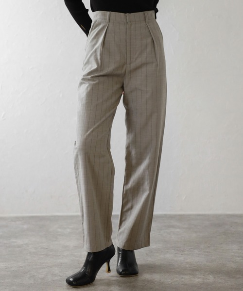 セール】back label striped straight long pants / バック