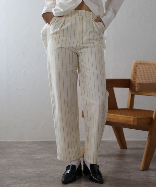 ENC(エンク)の「back label striped straight long pants / バックラベルストライプストレートロングパンツ(その他パンツ・レディース・アイボリー/グレー・S/M)」の2枚目の写真