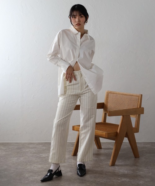 ENC(エンク)の「back label striped straight long pants / バックラベルストライプストレートロングパンツ(その他パンツ・レディース・アイボリー/グレー・S/M)」の3枚目の写真