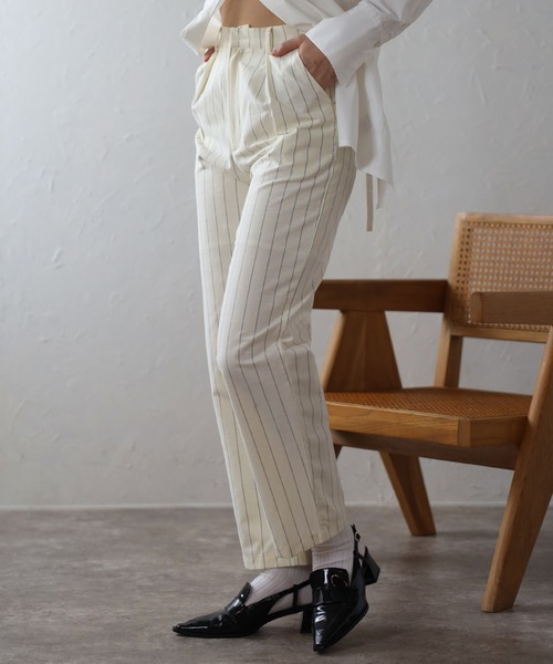 ENC(エンク)の「back label striped straight long pants / バックラベルストライプストレートロングパンツ(その他パンツ・レディース・アイボリー/グレー・S/M)」の4枚目の写真