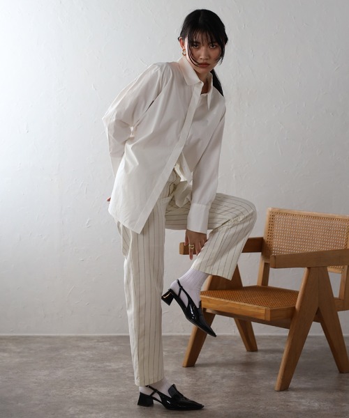 ENC(エンク)の「back label striped straight long pants / バックラベルストライプストレートロングパンツ(その他パンツ・レディース・アイボリー/グレー・S/M)」の5枚目の写真