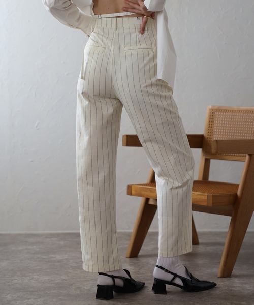 ENC(エンク)の「back label striped straight long pants / バックラベルストライプストレートロングパンツ(その他パンツ・レディース・アイボリー/グレー・S/M)」の6枚目の写真