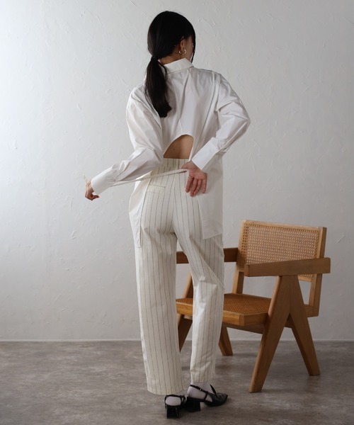 ENC(エンク)の「back label striped straight long pants / バックラベルストライプストレートロングパンツ(その他パンツ・レディース・アイボリー/グレー・S/M)」の7枚目の写真